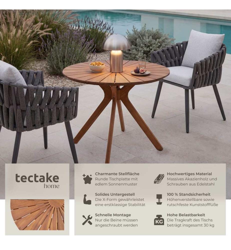 Table de jardin Pollensa, ronde, résistante aux intempéries, en bois d'acacia massif - marron