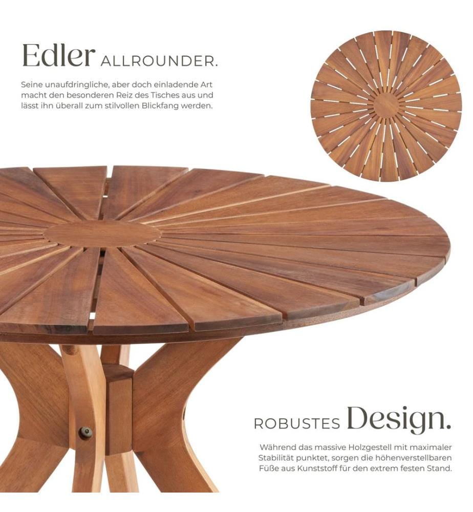 Table de jardin Pollensa, ronde, résistante aux intempéries, en bois d'acacia massif - marron