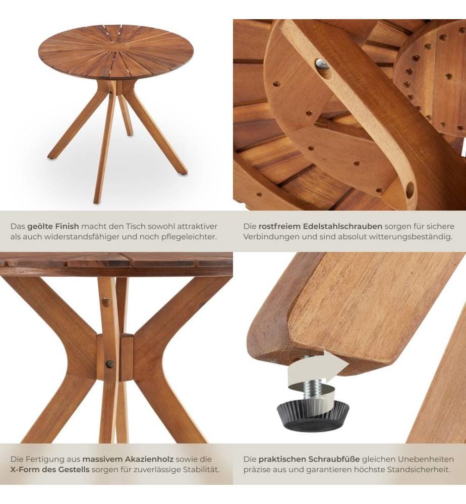 Table de jardin Pollensa, ronde, résistante aux intempéries, en bois d'acacia massif - marron