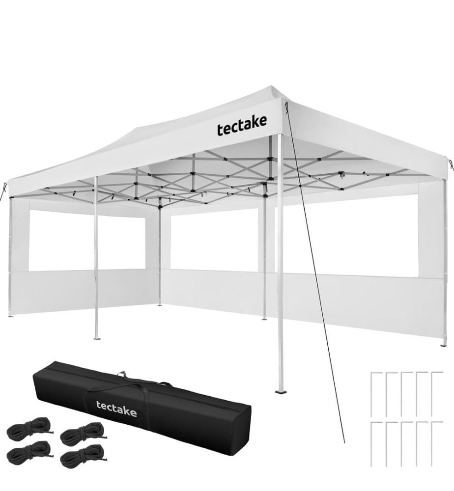 Pavillon pliable Viola 3 x 6 m, aluminium, 3 parois latérales - blanc