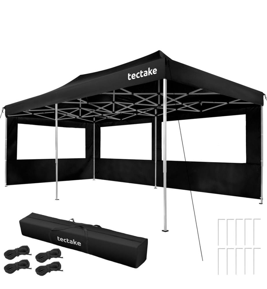 Pavillon pliable Viola 3 x 6 m, aluminium, 3 parois latérales - noir