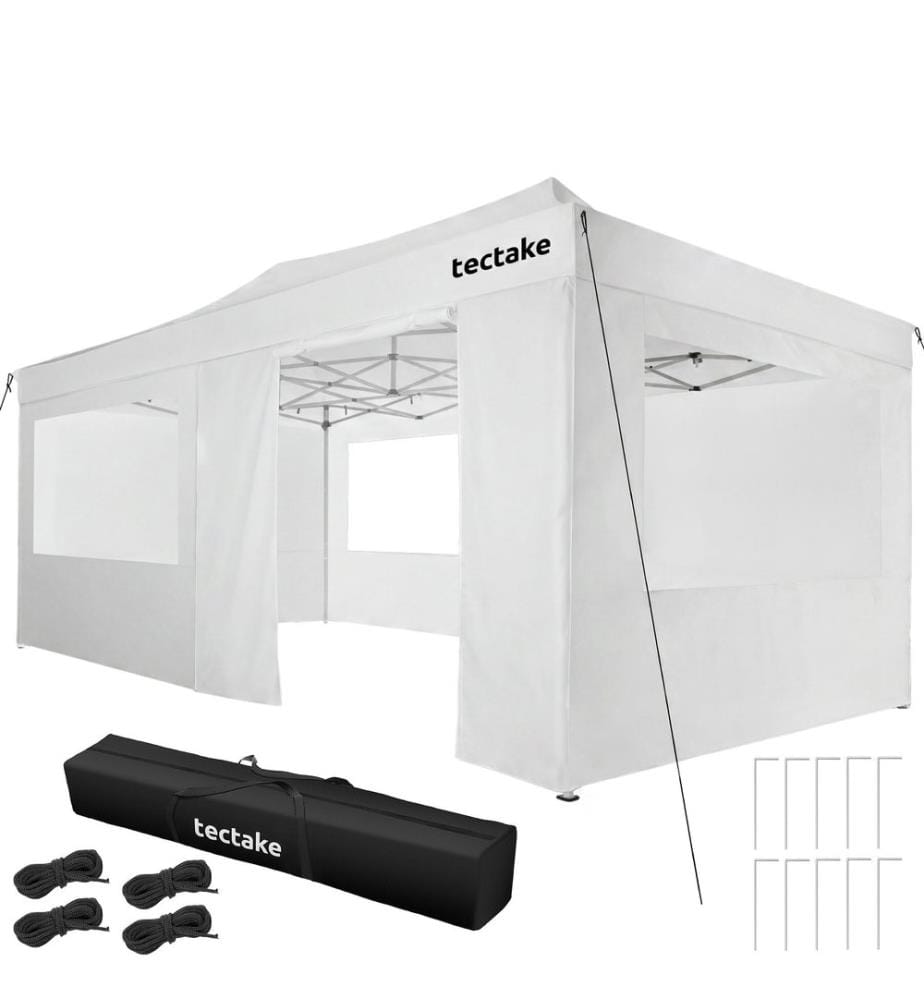 Pavillon pliable Viola 3 x 6 m, aluminium, 6 panneaux latéraux - blanc