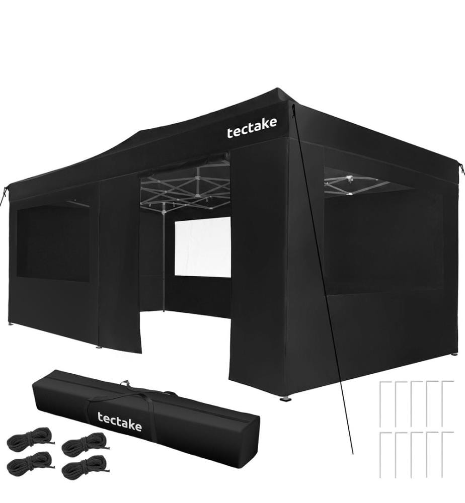 Pavillon pliable Viola 3 x 6 m, aluminium, 6 panneaux latéraux - noir