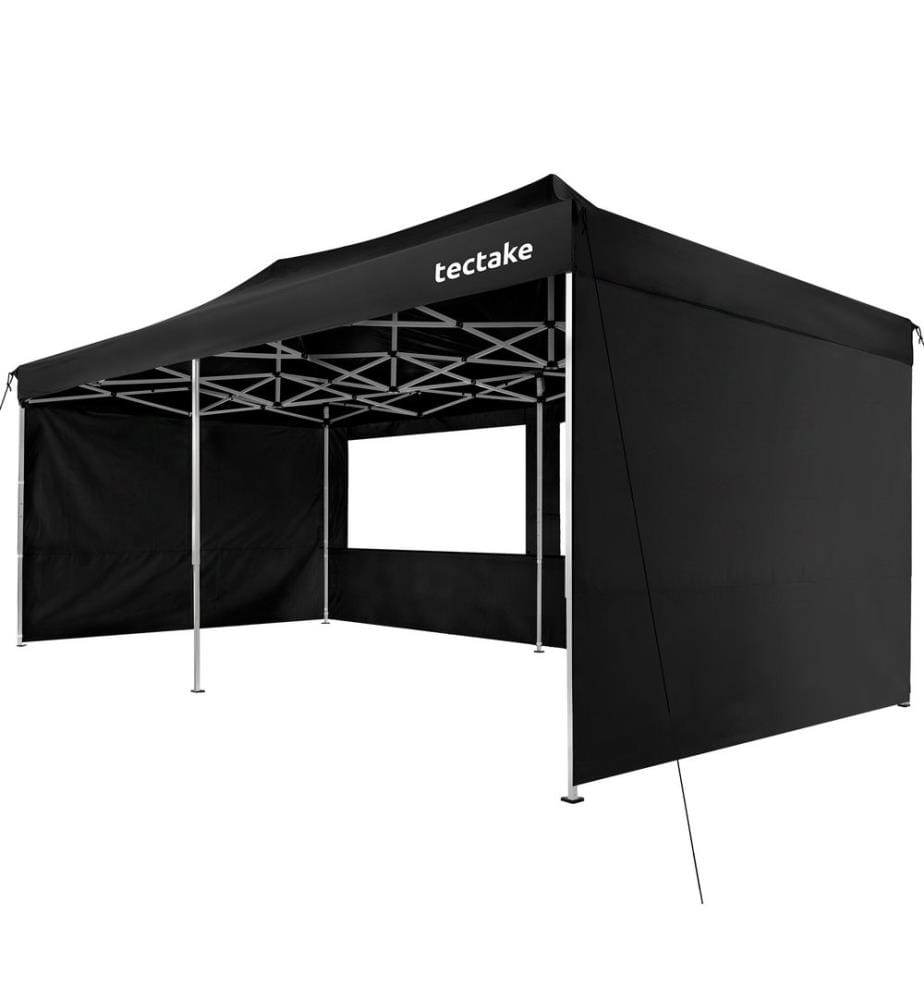 Pavillon pliable Viola 3 x 6 m, aluminium, 6 panneaux latéraux - noir