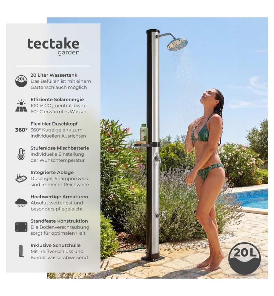 Douche solaire Tinto 20 l - noirgris, avec couverture de protectionavec porte-savon