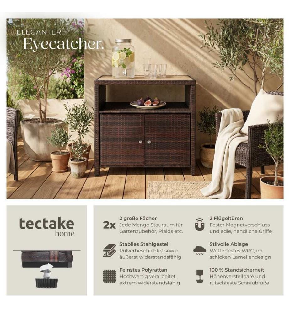 Armoire de jardin en rotin MONSCIA, lamelles en WPC aspect bois - marron