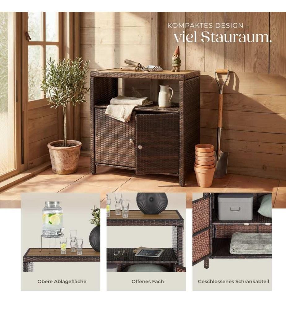 Armoire de jardin en rotin MONSCIA, lamelles en WPC aspect bois - marron