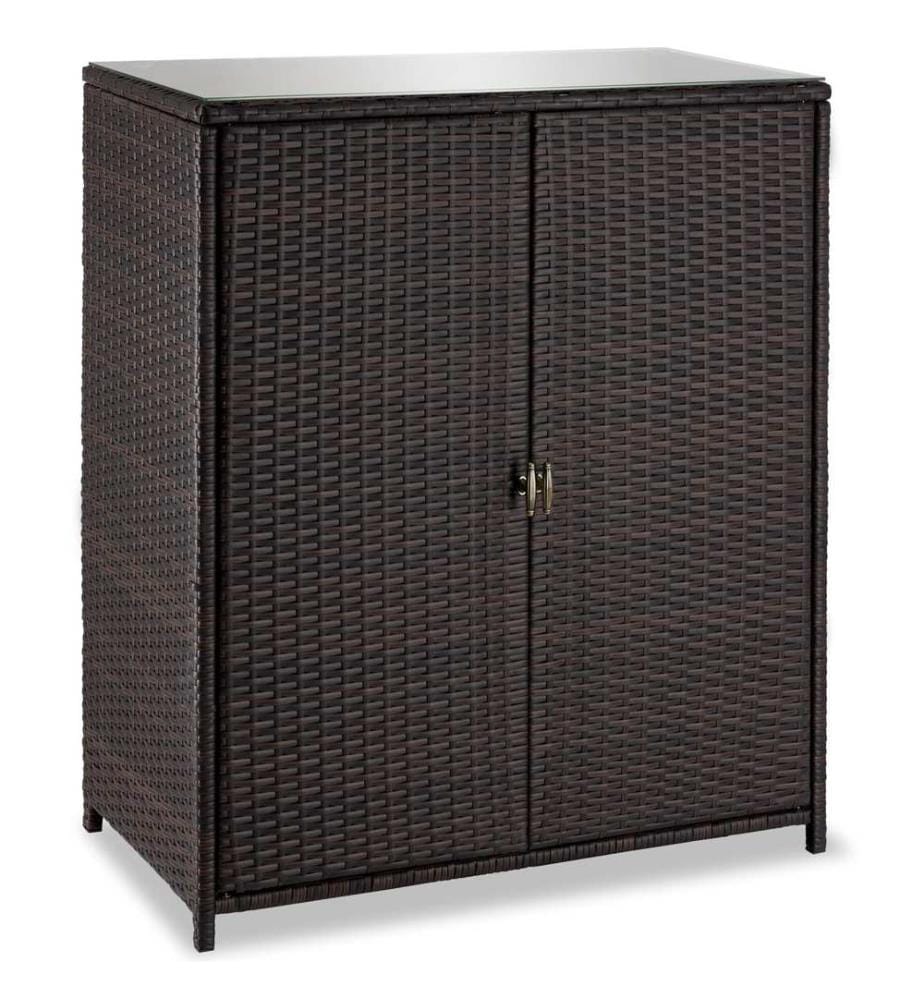Armoire de jardin en rotin Monza, structure en aluminium, 4 compartiments - marron