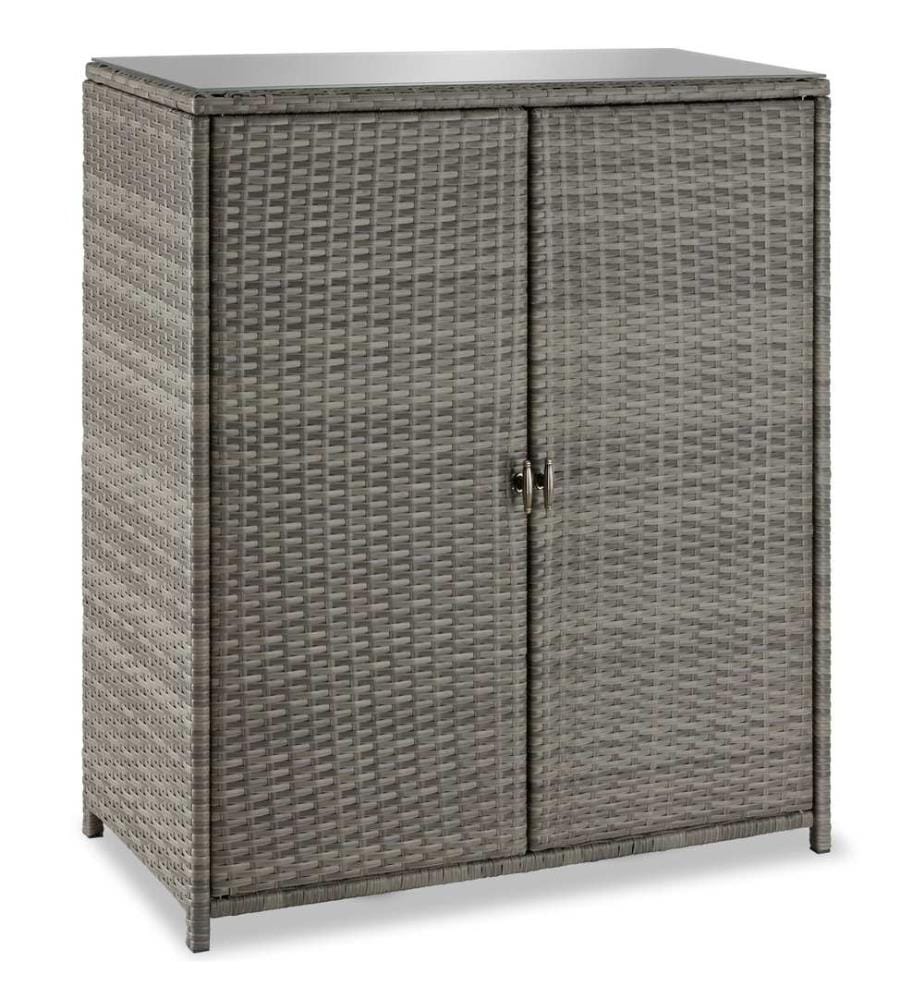 Armoire de jardin en rotin Monza, structure en aluminium, 4 compartiments - gris
