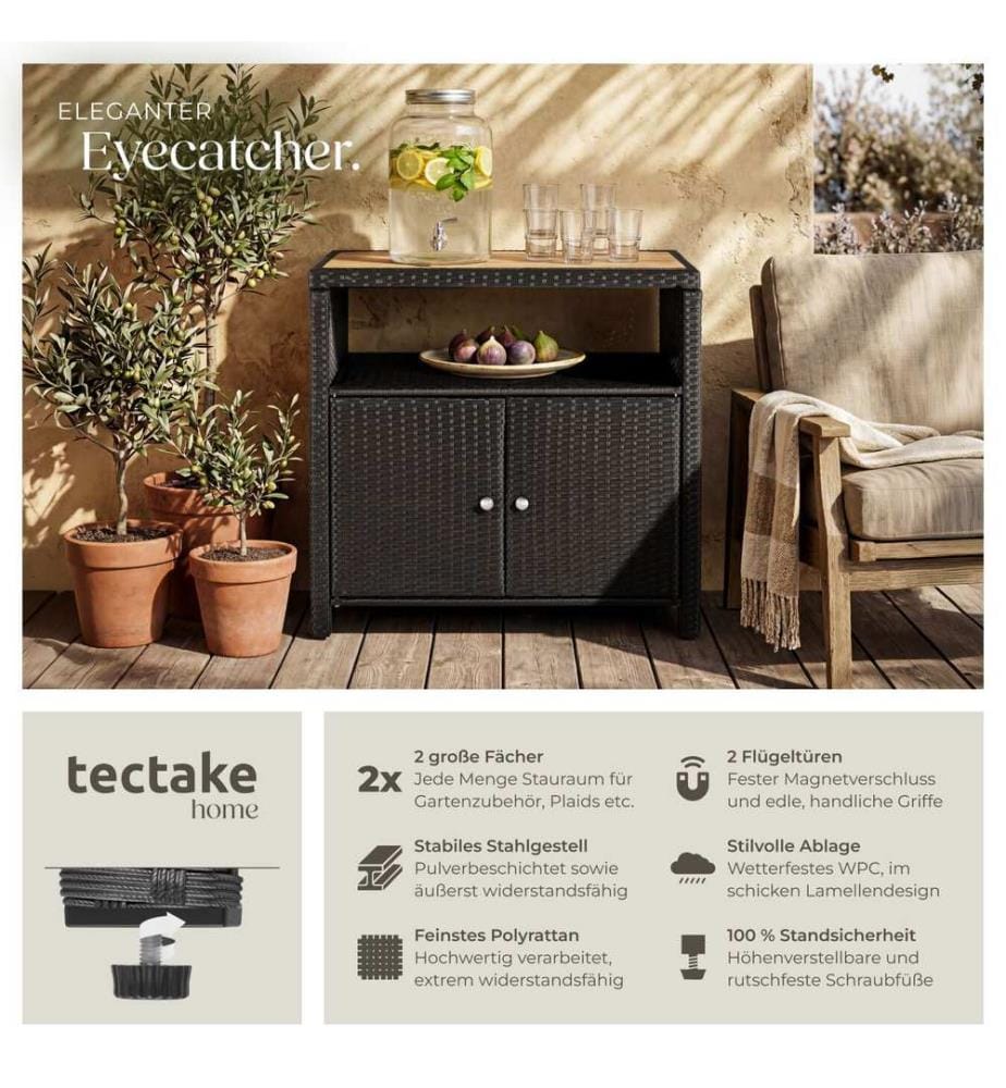 Armoire de jardin en rotin MONSCIA, lamelles en WPC aspect bois - noir