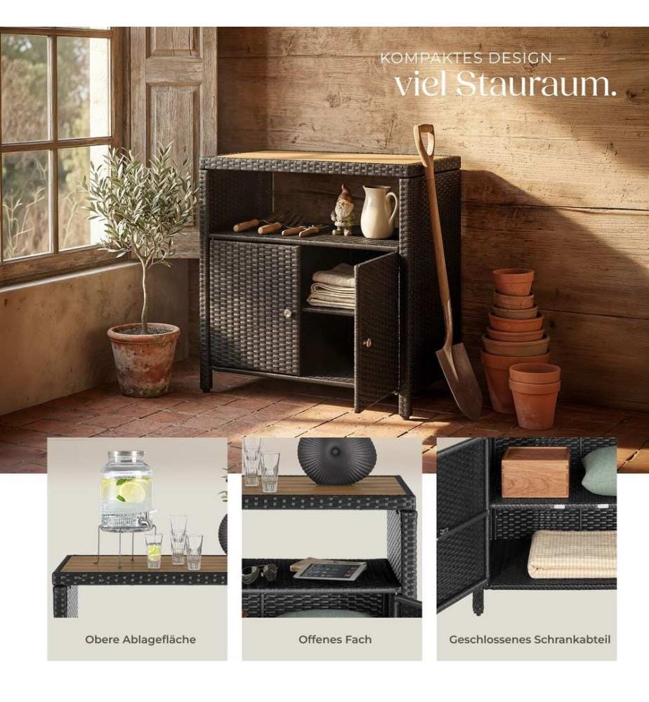 Armoire de jardin en rotin MONSCIA, lamelles en WPC aspect bois - noir