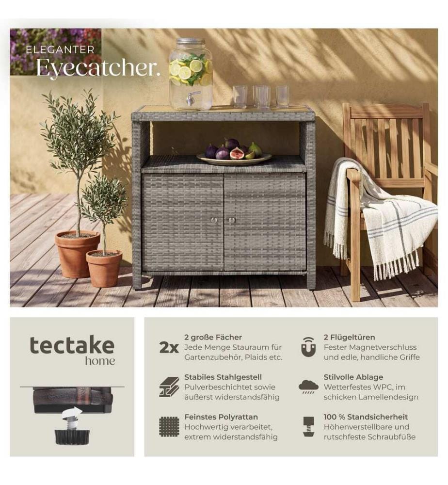 Armoire de jardin en rotin MONSCIA, lamelles en WPC aspect bois - gris