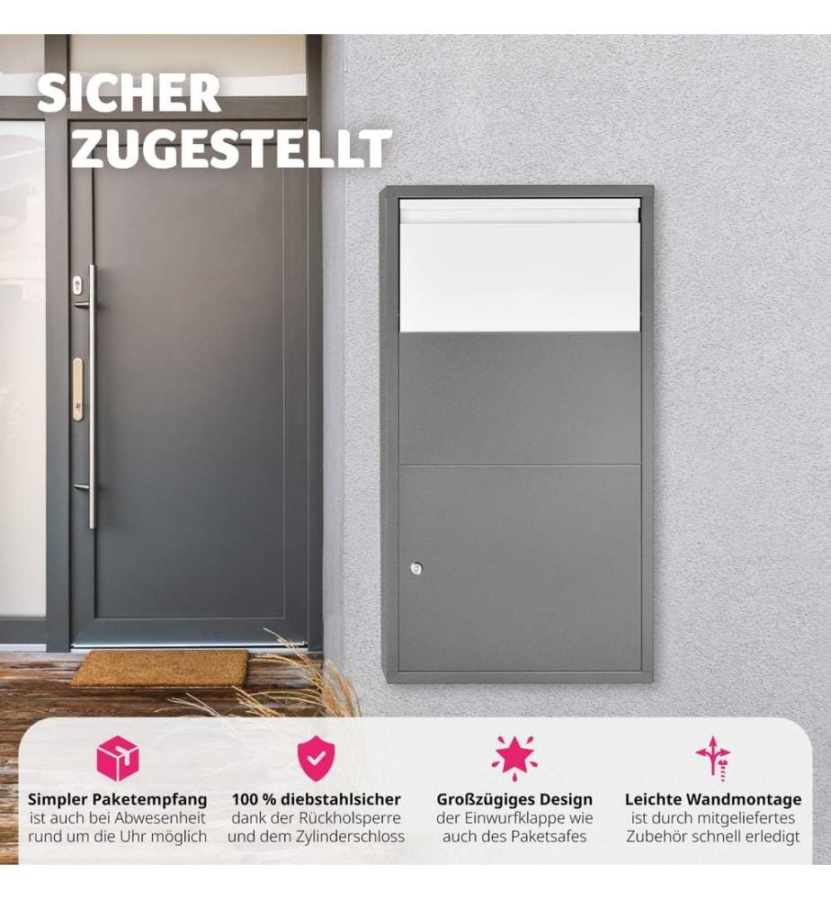 Boîte à colis Fortress avec clapet de sécurité 44 x 22 x 82 cm - gris anthracite