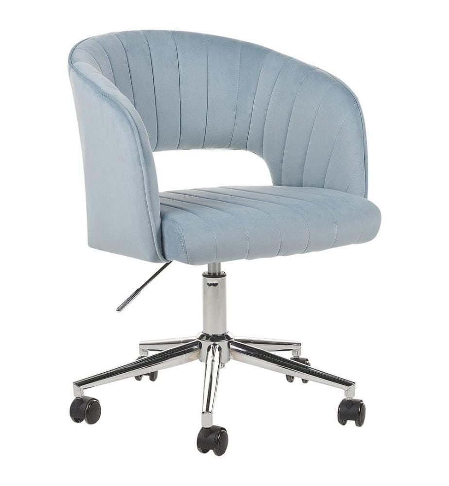 Chaise de Bureau Pivotante Bleu Clair en Velours à Hauteur Réglable Dossier Coutures Matelassé et Pivotage Complet
