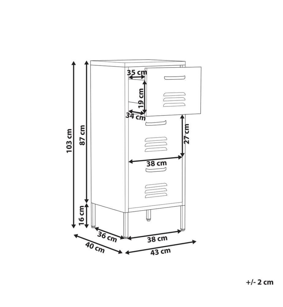 Armoire haute Rose Acier 43x40x103 cm avec 3 tiroirs Style industriel Bureau Salon Chambre Enfants Salle de bain