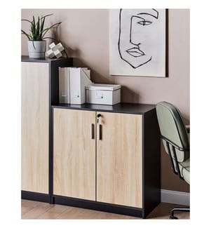 Armoire de bureau Bois clair / Noir 80 x 80 x 40 cm Verrouillable avec clé Armoire à dossiers pour salon Bureau Home Office