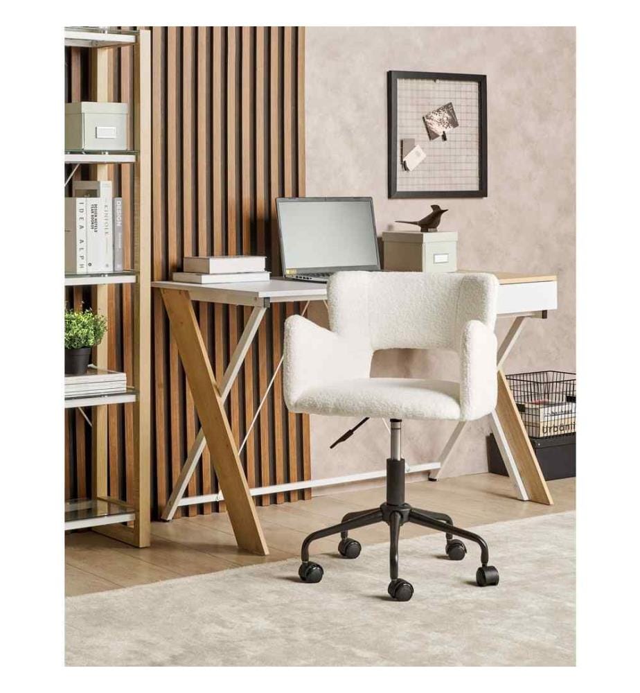 Chaise de bureau SANILAC II Bouclé Blanc cassé