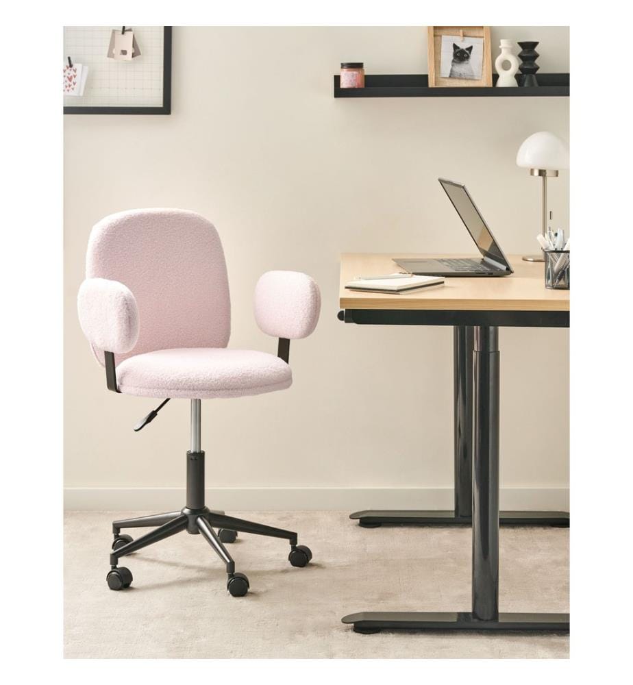 Chaise de bureau MORAGA Bouclé Rose pastel