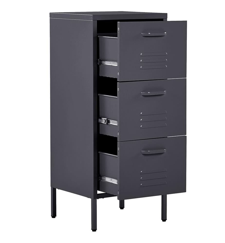 Armoire et Commode de Bureau en Acier Noir composé de Trois Tiroirs pour ranger les Dossiers