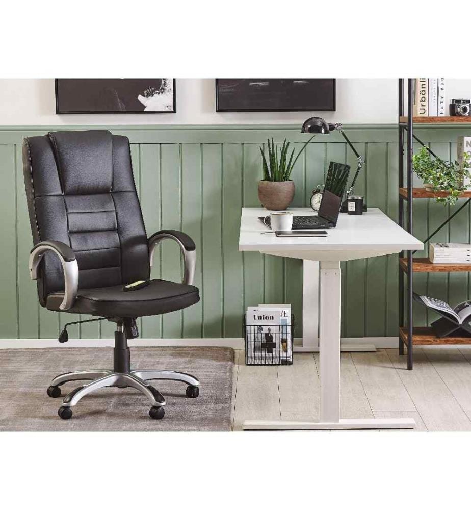 Massagesessel Schwarz Kunstleder Verschromtes Metall mit Heizfunktion Büro Arbeitszimmer elegant