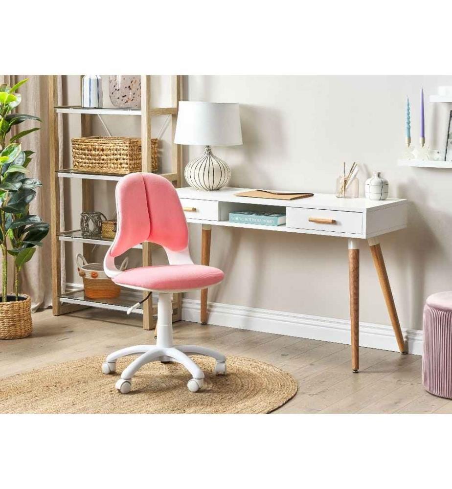 Chaise de Bureau pour Enfant Rose Rembourrée et Pivotante Hauteur Réglable Chambre et Bureau d'Enfant