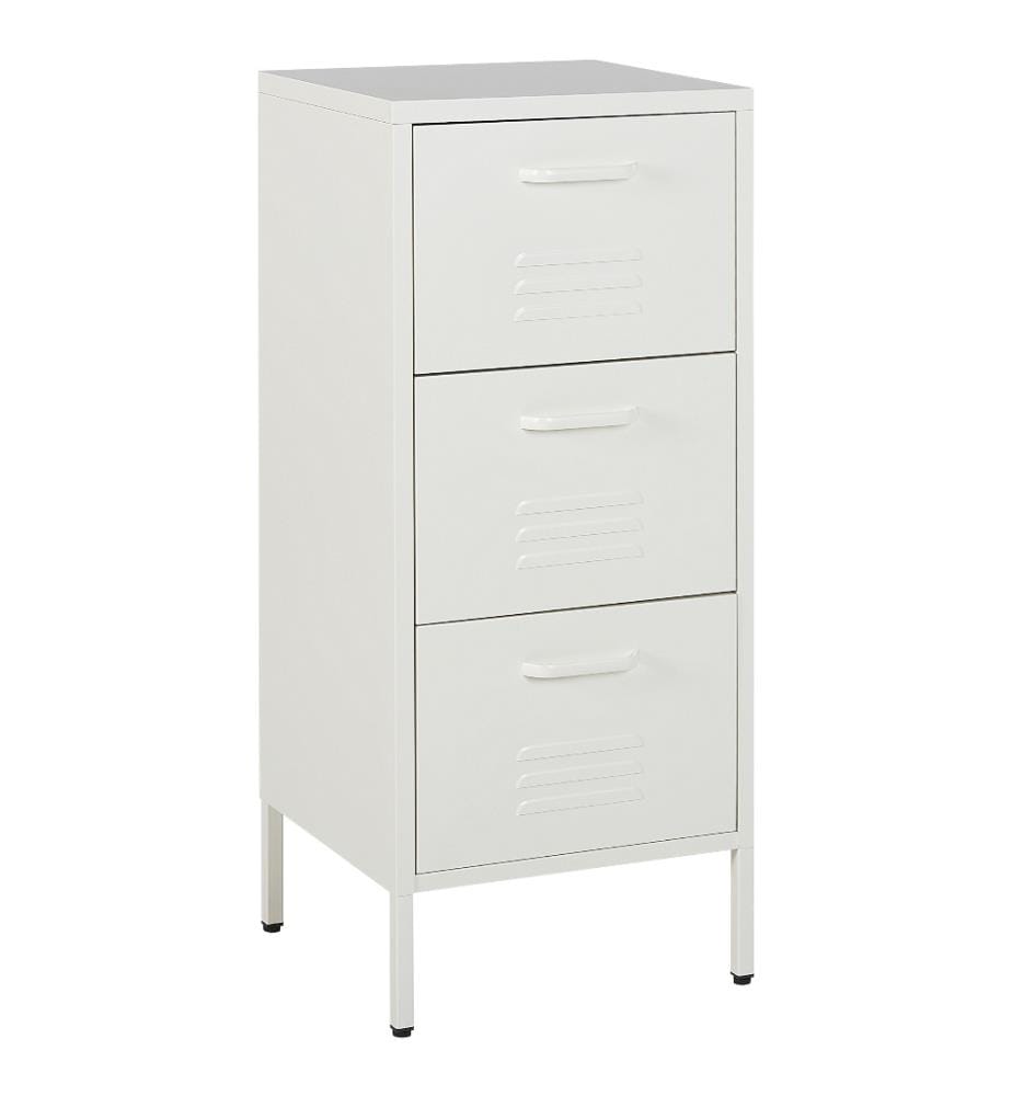 Armoire Commode Blanche en Acier 103 x 43 x 40 cm à 3 Tiroirs pour Bureau Unité Industrielle Moderne