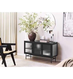 Buffet avec vitrine en verre DEVON Métal 115 cm Noir