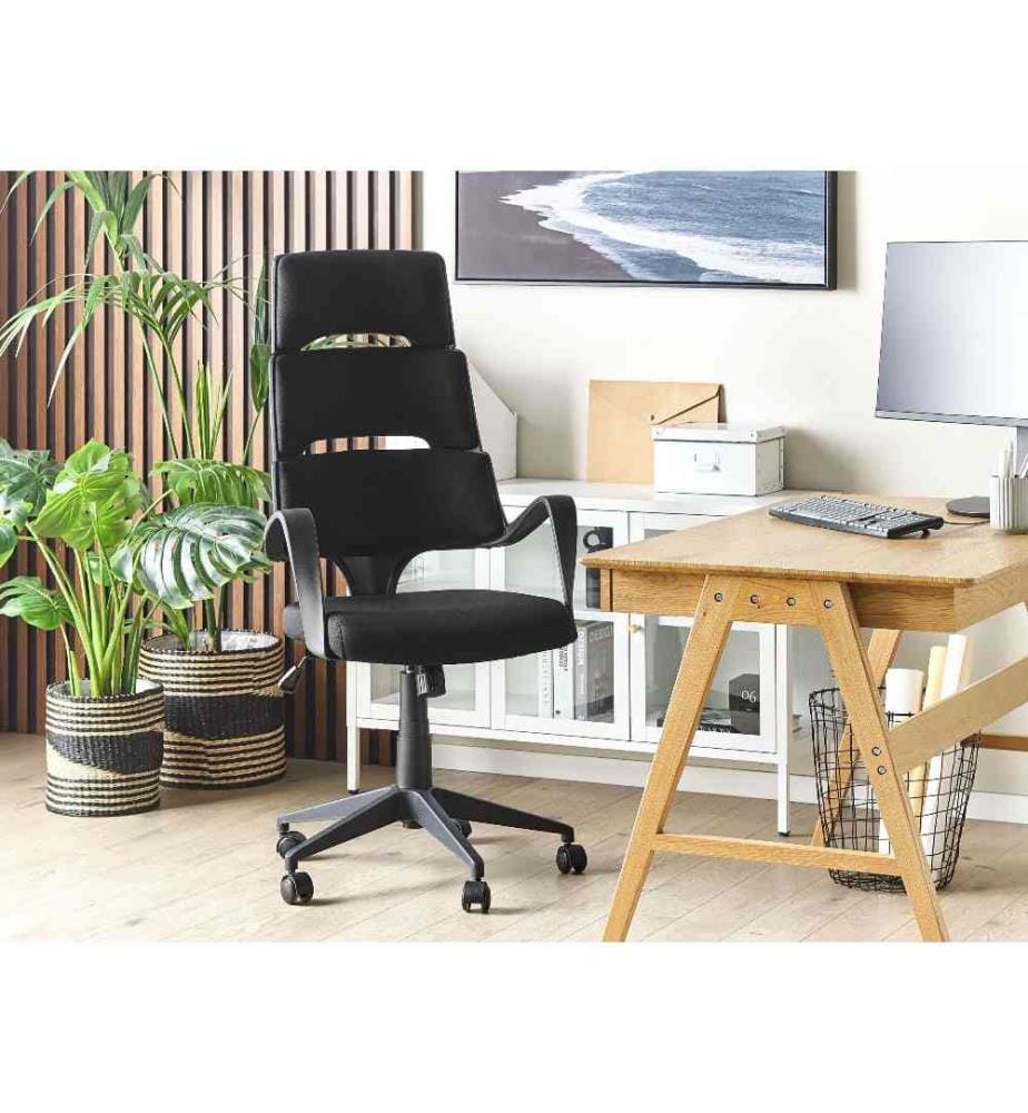 Chaise de Bureau en Tissu Noir Siège Pivotant pour Ordinateur Siège Réglable Dossier Inclinable