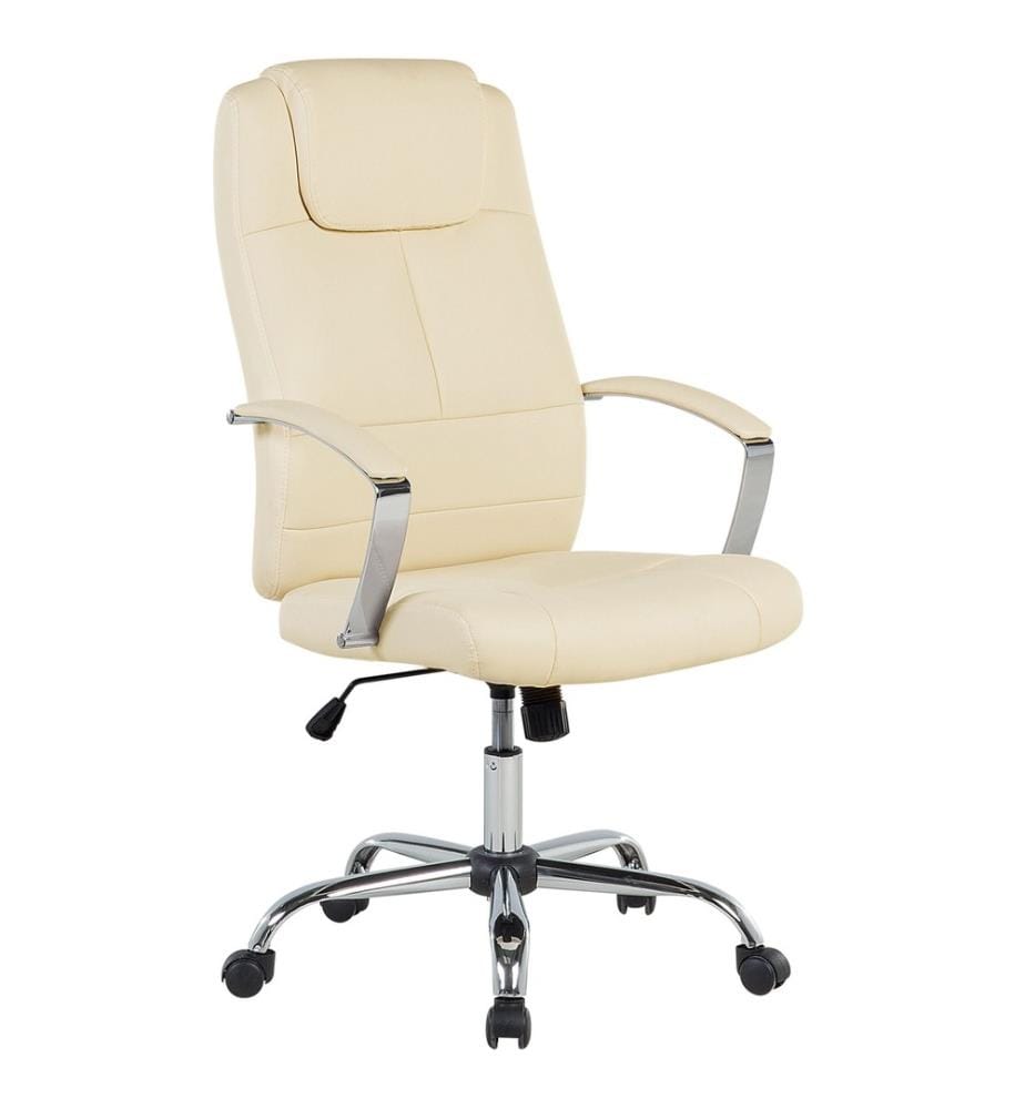 Chaise de Bureau Fauteuil Cuir PU Beige avec Pied Chromé à Roulettes Réglable en Hauteur Design Ergonomique Moderne avec Dossier Inclinable
