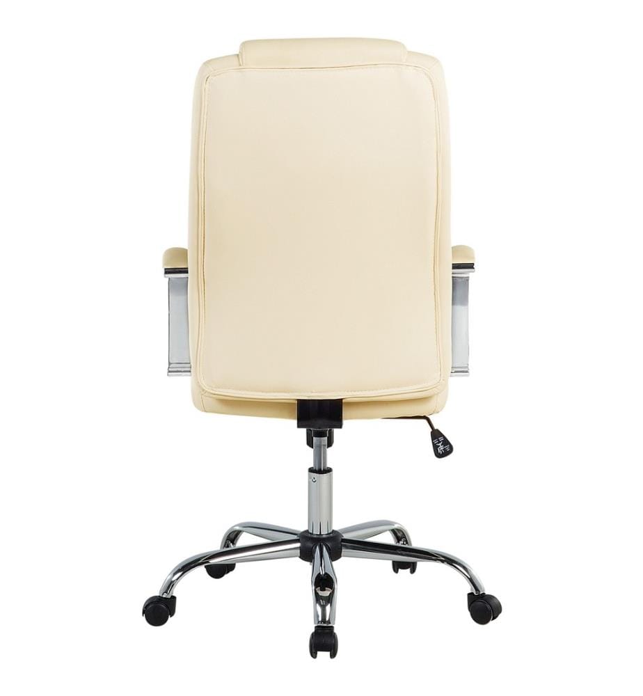 Chaise de Bureau Fauteuil Cuir PU Beige avec Pied Chromé à Roulettes Réglable en Hauteur Design Ergonomique Moderne avec Dossier Inclinable