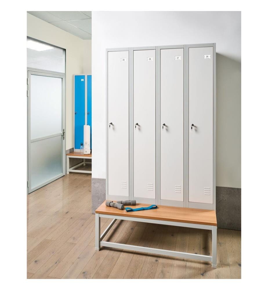 Spind mit 4 Türen und Sitzbank ATHLETE Metall Grau / Weiss