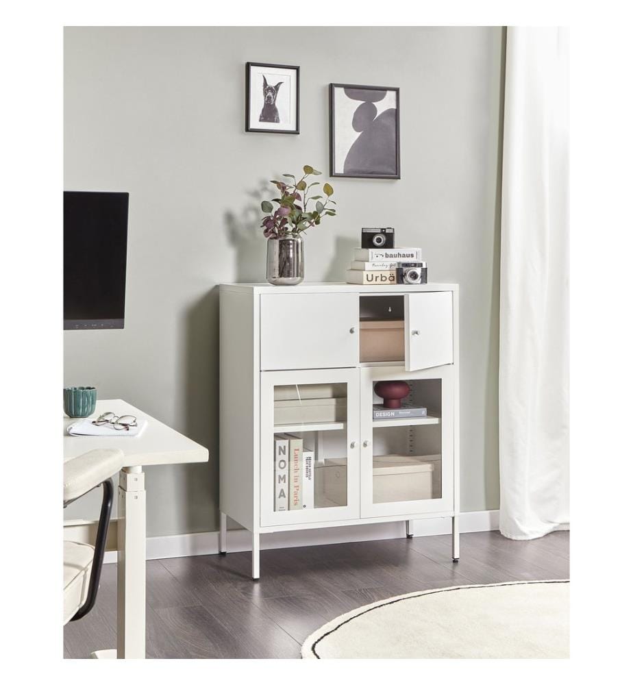 Glass Display Sideboard ESHOLT Metal 80 cm White