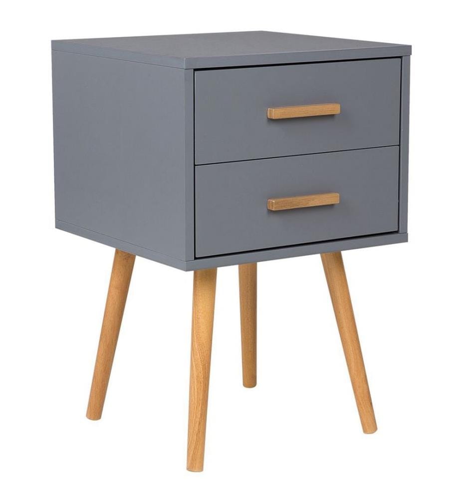 Nachttisch Grau 2 Schubladen aus MDF-Platte mit natürlichen Bambusholzgriffen Elegant Modern