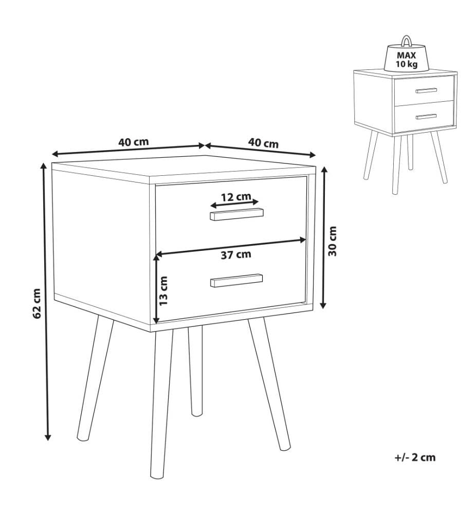 Nachttisch Grau 2 Schubladen aus MDF-Platte mit natürlichen Bambusholzgriffen Elegant Modern