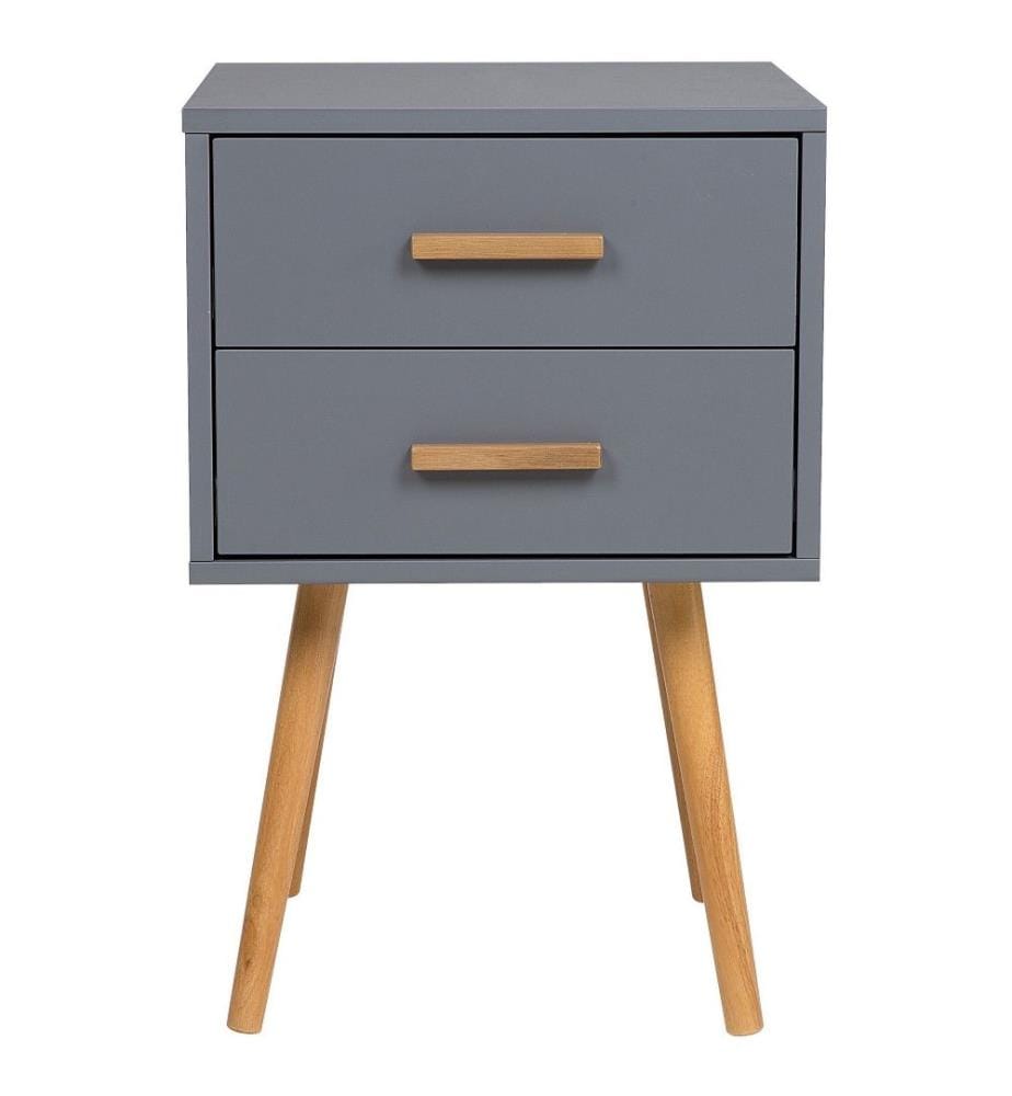 Nachttisch Grau 2 Schubladen aus MDF-Platte mit natürlichen Bambusholzgriffen Elegant Modern
