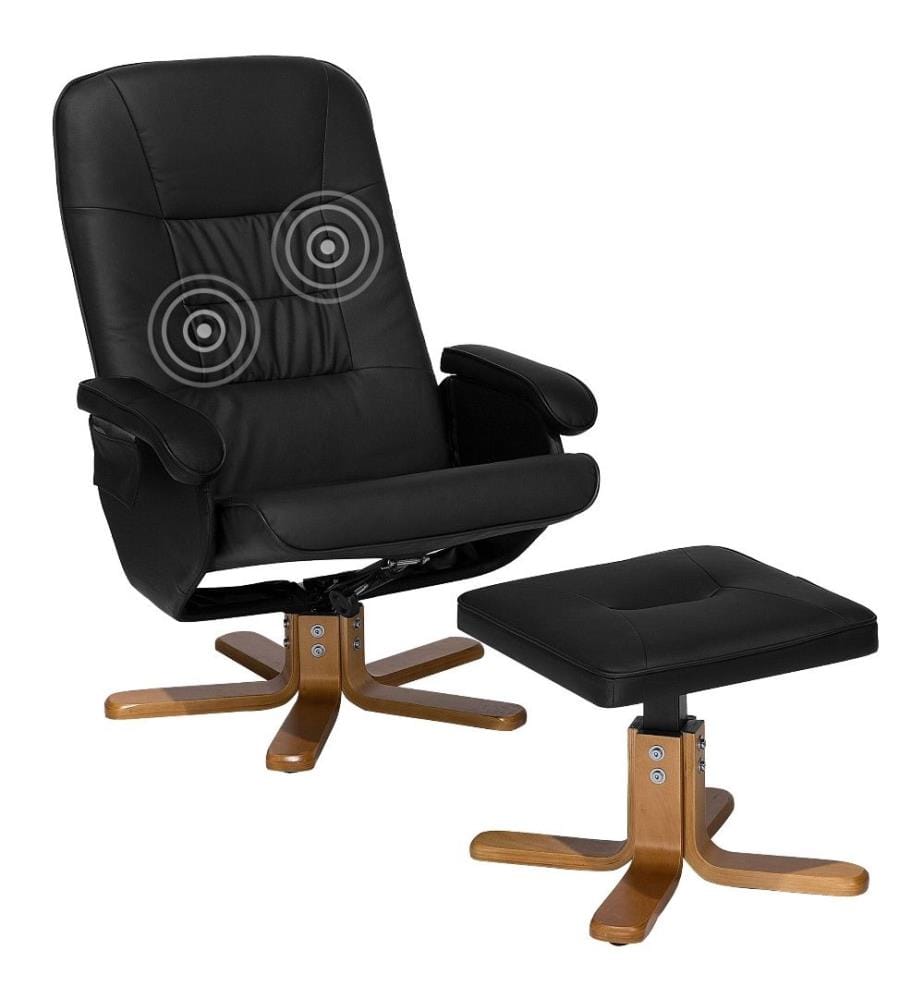 Massagesessel Schwarz Kunstleder Kautschuckholzbeine Heizfunktion Fusshocker Büro Arbeitszimmer elegant
