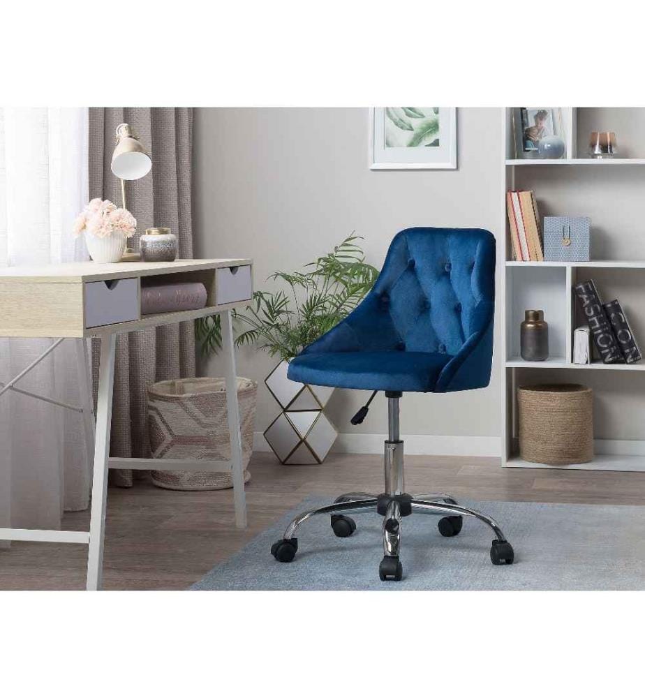 Arbeitshocker Blau aus Samtstoff Bürostuhl mit Rollen Elegant Klassisch