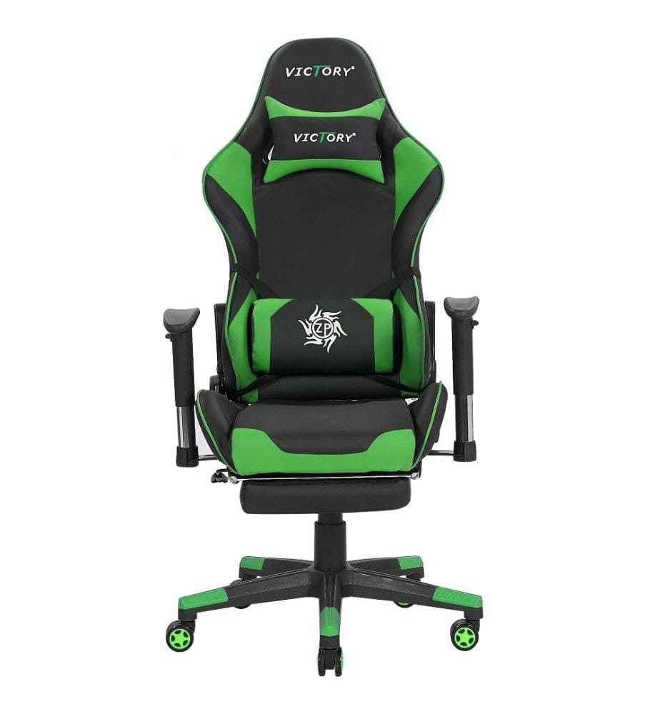 Chaise de Bureau Fauteuil Design Gamer Revêtement en Cuir PU Noir et vert Réglable en Hauteur avec Dossier Inclinable Moderne Tendance