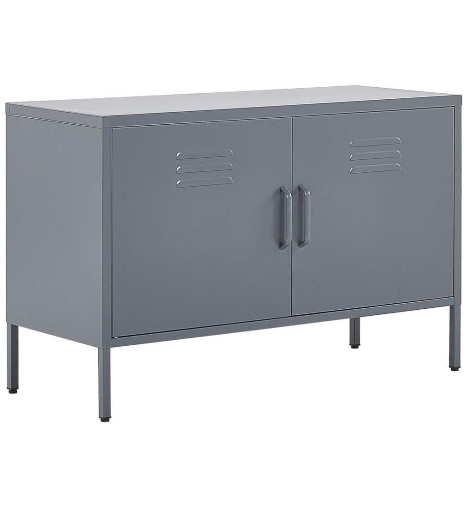 Buffet Moderne Industriel en Acier Gris Durable et Design avec 2 Portes