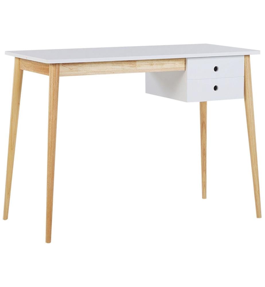 Schreibtisch Weiss/ Heller Holzfarbton Kiefernholzbeine 106 x 48 cm Mit einer Schublade Kinderzimmer Wohnzimmer Arbeitszimmer