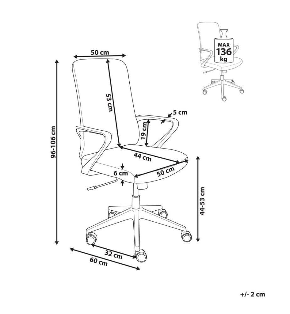 Chaise de Bureau Grise en Tissu Pivotante Réglable en Hauteur et Inclinable