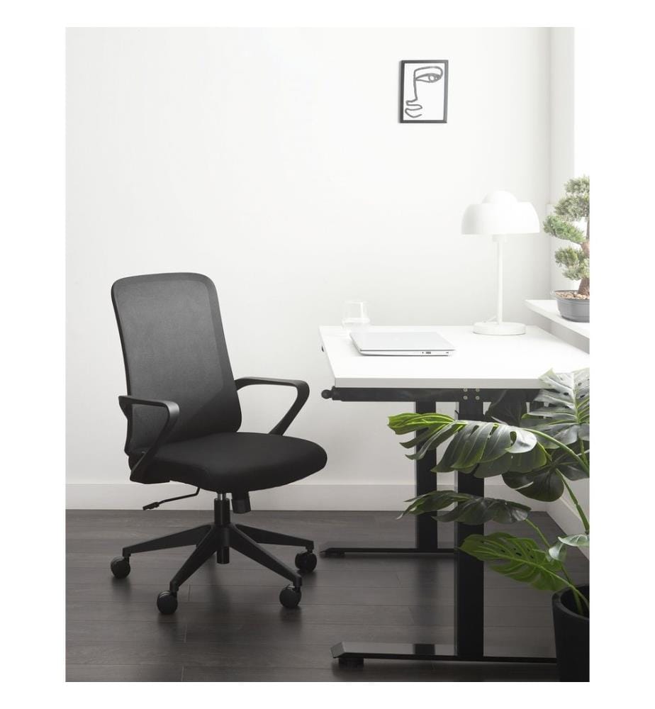 Chaise de Bureau Noire en Tissu Pivotante Réglable en Hauteur et Inclinable