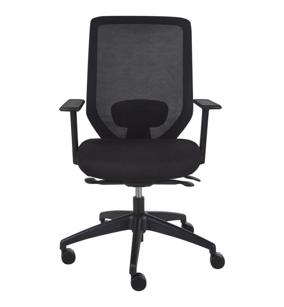 Chaise de Bureau Noire en Tissu et Maille Rembourré Pivotante Réglable en Hauteur Dossier Inclinable