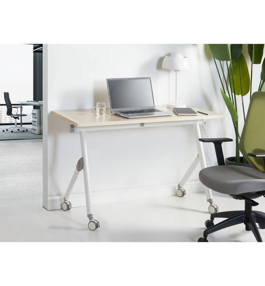 Foldable Office Desk BENDI Light Brown 120 cm 60 cm with Wheels