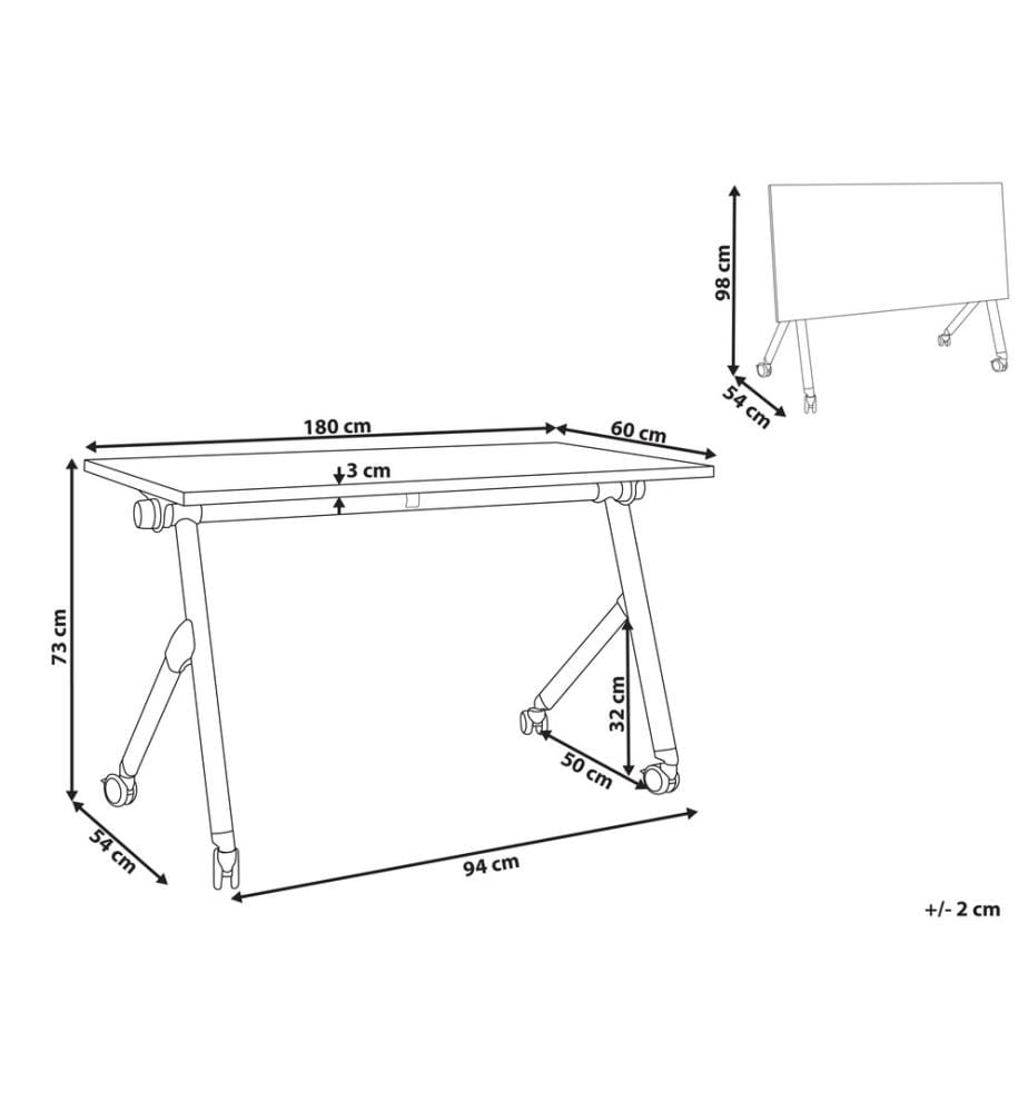 Bureau pliable BENDI Blanc 180 cm 60 cm avec roues