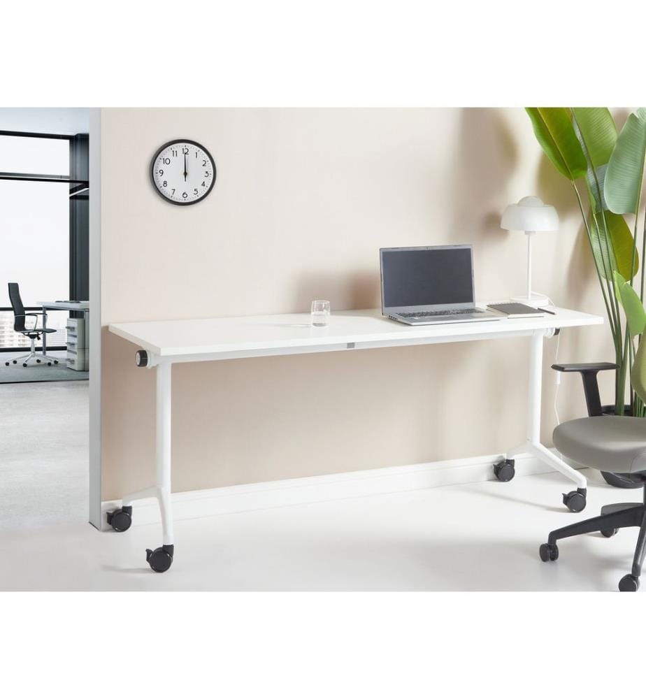 Bureau pliable CAVI Blanc 180 cm 60 cm avec roues