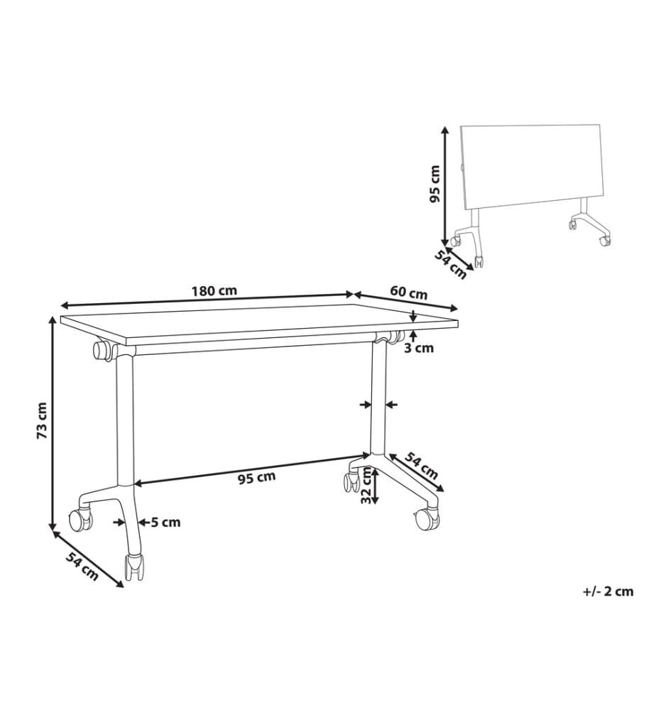 Bureau pliable CAVI Blanc 180 cm 60 cm avec roues