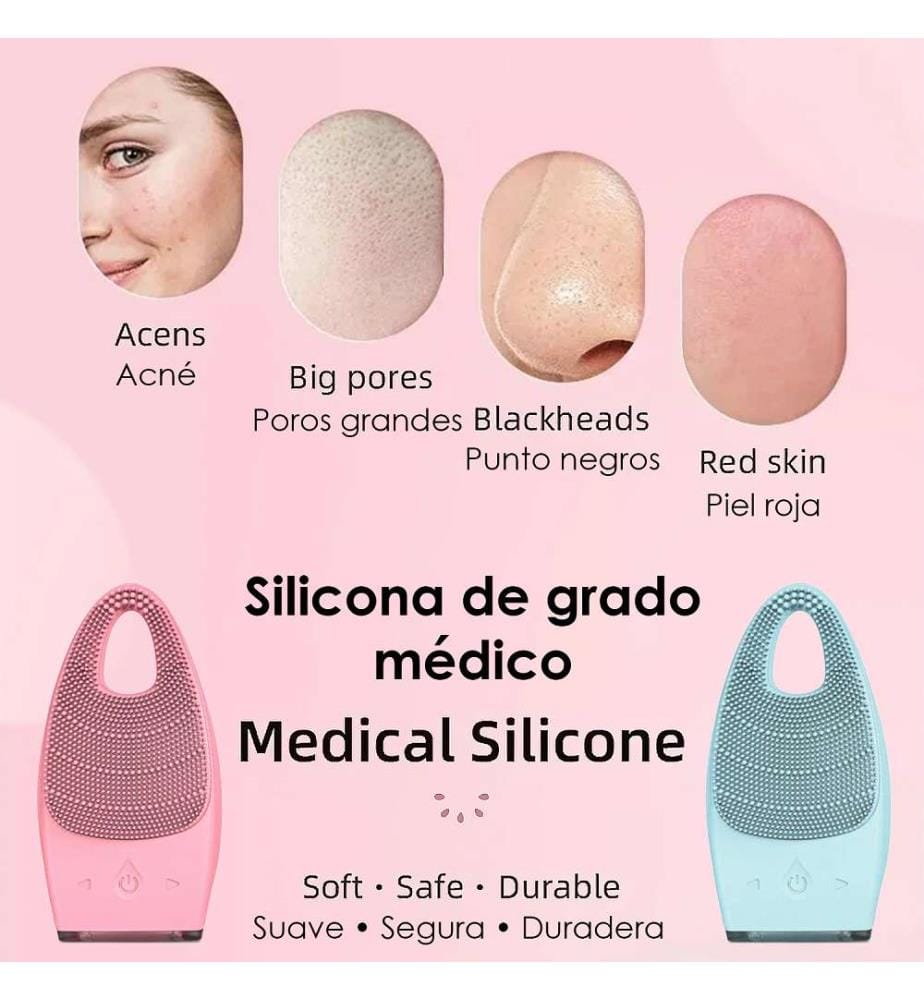 Lavaggio elettrico del viso ricaricabile. 15 intensità - Rosa chiaro