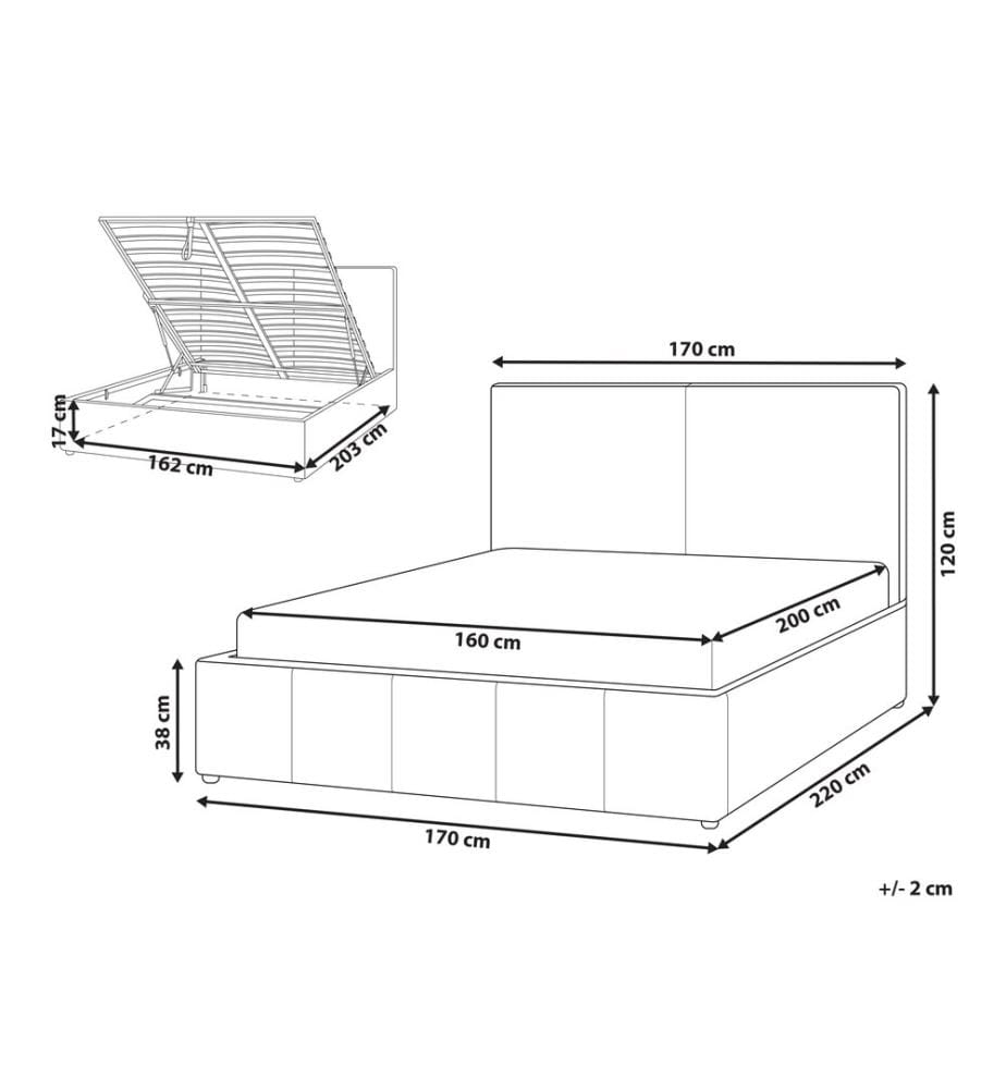 Lit ottoman Tissu CASTELNAVET 160 x 200 cm Blanc cassé
