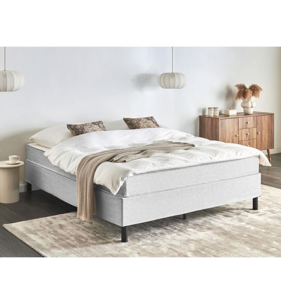 Lit boxspring sans tête de lit Tissu COUNTESS 160 x 200 cm Gris clair